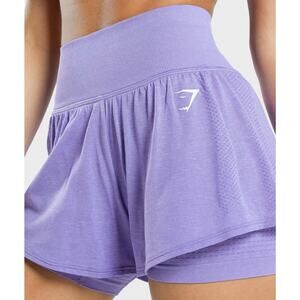 Gymshark Womens Vital Seamless 2.0 Size XS 2-In-1 Shorts Bright Purple Marl